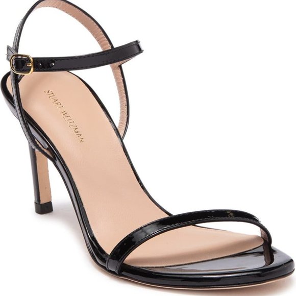 New Stuart Weitzman Kassidy Black Leather Heeled Sandal | Chic & Timeless - Picture 5 of 15